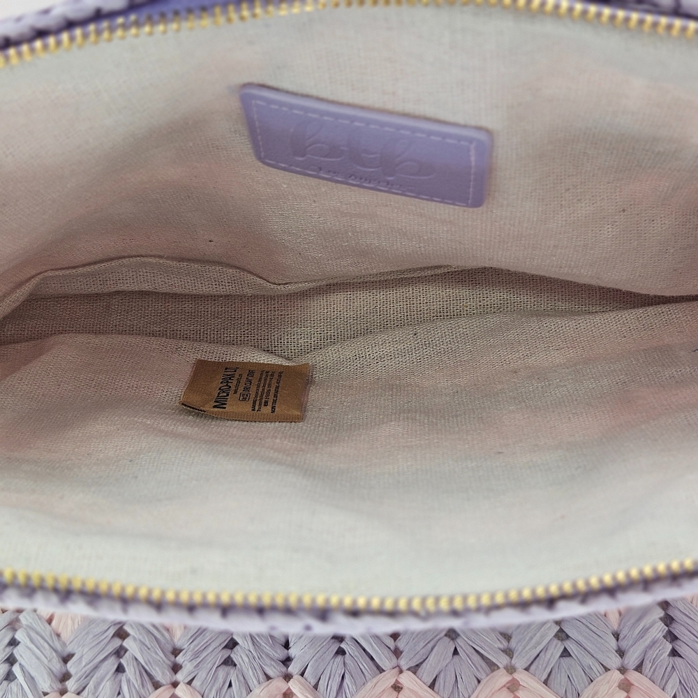 BTB Los Angeles Bria Clutch Purse Woven Lavender Pom Vacation Boho Summer Preppy - Picture 4 of 4